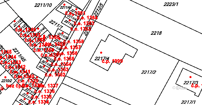 Předměstí 1999, Litoměřice na parcele st. 2217/4 v KÚ Litoměřice, Katastrální mapa
