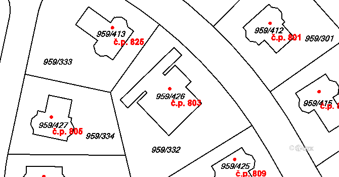 Průhonice 803 na parcele st. 959/426 v KÚ Průhonice, Katastrální mapa