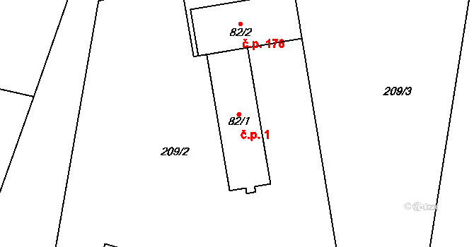 Hněvousice 1, Mnichovo Hradiště na parcele st. 82/1 v KÚ Sychrov nad Jizerou, Katastrální mapa