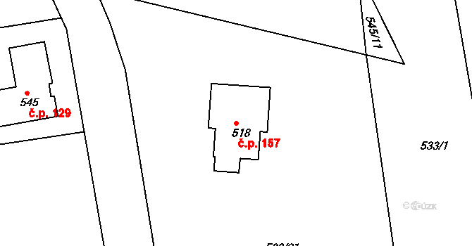 Vrábče 157 na parcele st. 518 v KÚ Vrábče, Katastrální mapa