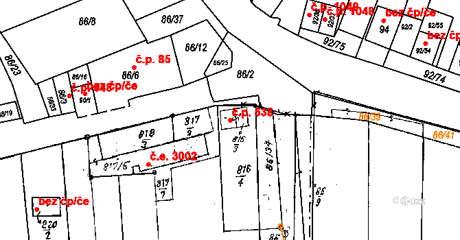 Dobšice 538 na parcele st. 816/3 v KÚ Dobšice u Znojma, Katastrální mapa