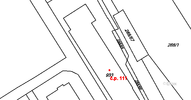 Semtín 111, Pardubice na parcele st. 933 v KÚ Semtín, Katastrální mapa