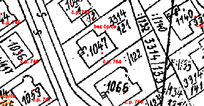 Tvrdonice 754 na parcele st. 1047 v KÚ Tvrdonice, Katastrální mapa