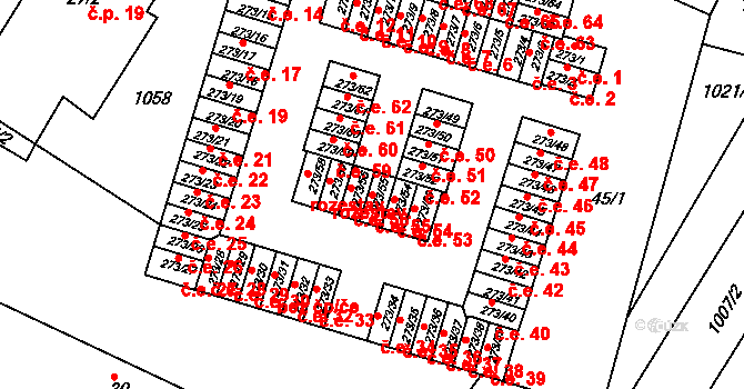 Obrnice 55 na parcele st. 273/55 v KÚ Obrnice, Katastrální mapa