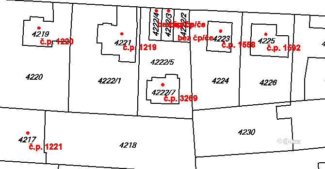 Česká Lípa 3269 na parcele st. 4222/7 v KÚ Česká Lípa, Katastrální mapa