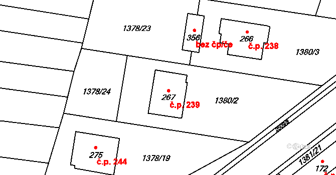 Předín 239 na parcele st. 267 v KÚ Předín, Katastrální mapa