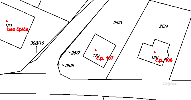 Chlístov 107 na parcele st. 127 v KÚ Chlístov u Rokytnice nad Rokytnou, Katastrální mapa