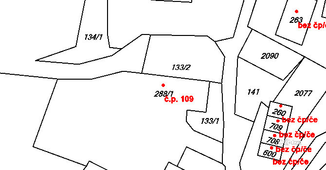 Ryžoviště 109 na parcele st. 288/1 v KÚ Ryžoviště, Katastrální mapa