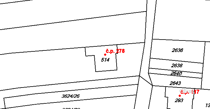 Hradčovice 278 na parcele st. 514 v KÚ Hradčovice, Katastrální mapa