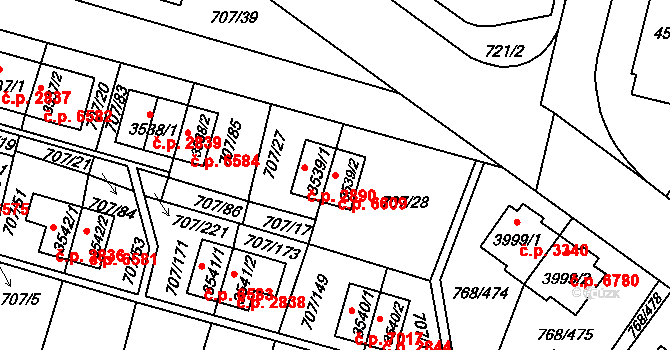 Zlín 6609 na parcele st. 3539/2 v KÚ Zlín, Katastrální mapa