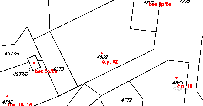 Pomněnice 12, Benešov na parcele st. 4362 v KÚ Benešov u Prahy, Katastrální mapa