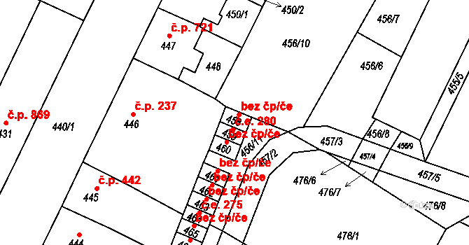 Lovosice 281 na parcele st. 458 v KÚ Lovosice, Katastrální mapa