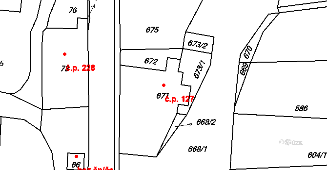Hvozdná 127 na parcele st. 671 v KÚ Hvozdná, Katastrální mapa
