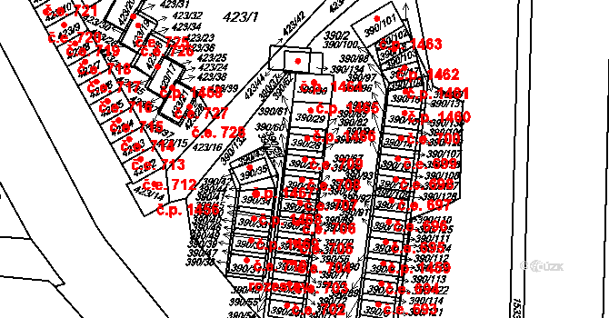 Ráj 708, Karviná na parcele st. 390/27 v KÚ Ráj, Katastrální mapa