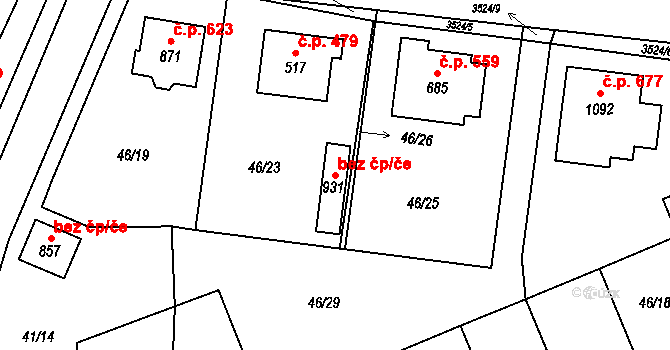 Lomnice nad Lužnicí 41019687 na parcele st. 931 v KÚ Lomnice nad Lužnicí, Katastrální mapa