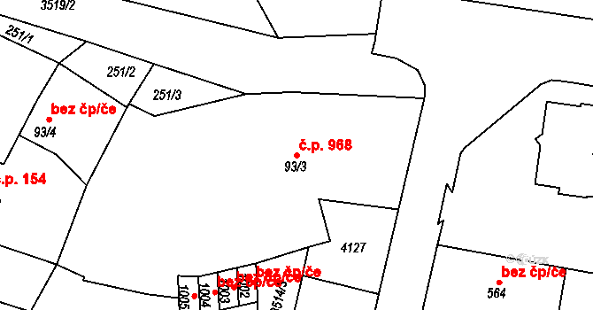 Planá 968 na parcele st. 93/3 v KÚ Planá u Mariánských Lázní, Katastrální mapa
