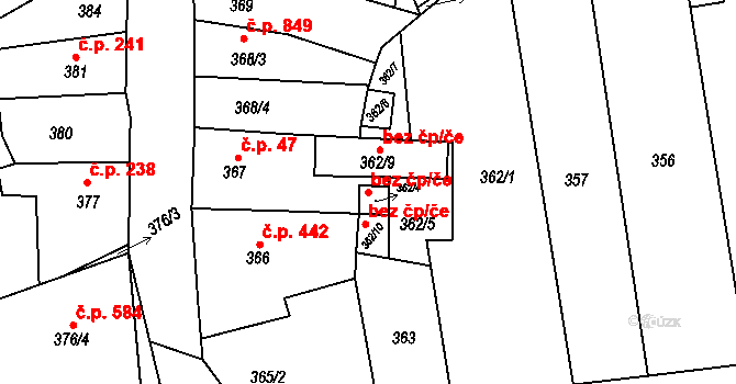 Drnovice 45886687 na parcele st. 362/4 v KÚ Drnovice u Vyškova, Katastrální mapa