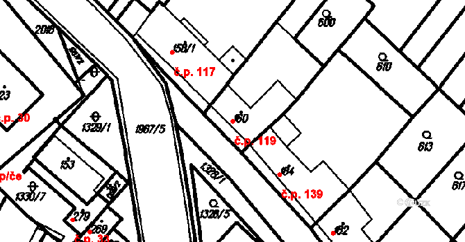 Kloboučky 119, Bučovice na parcele st. 160 v KÚ Kloboučky, Katastrální mapa
