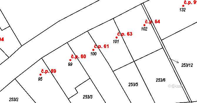 Lukavice 61 na parcele st. 100 v KÚ Lukavice, Katastrální mapa