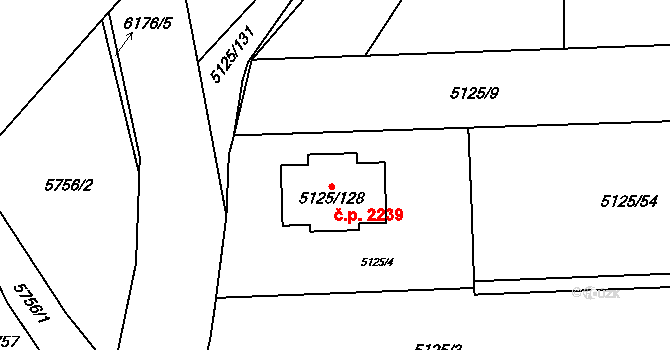 Černošice 2239 na parcele st. 5125/128 v KÚ Černošice, Katastrální mapa