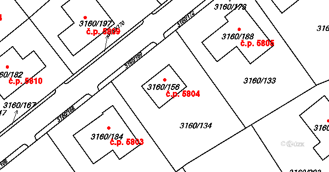Chomutov 5804 na parcele st. 3160/156 v KÚ Chomutov II, Katastrální mapa