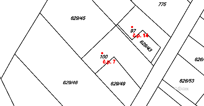 Skalice 7, Hrochův Týnec na parcele st. 100 v KÚ Blansko u Hrochova Týnce, Katastrální mapa