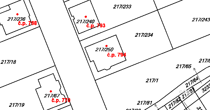 Prušánky 794 na parcele st. 217/250 v KÚ Prušánky, Katastrální mapa