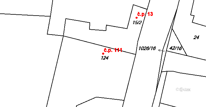 Čimelice 111 na parcele st. 124 v KÚ Čimelice, Katastrální mapa
