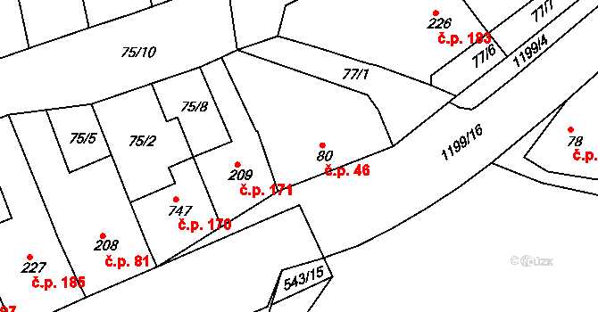Žebrák 46 na parcele st. 80 v KÚ Žebrák, Katastrální mapa