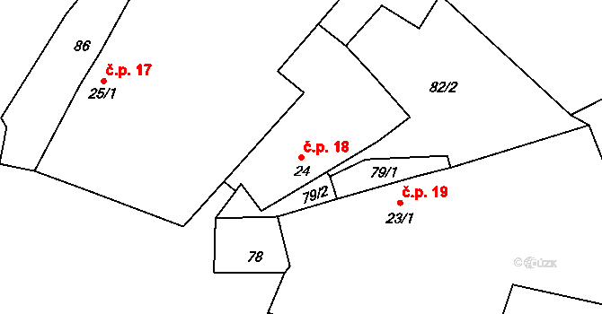 Borkovice 18 na parcele st. 24 v KÚ Borkovice, Katastrální mapa