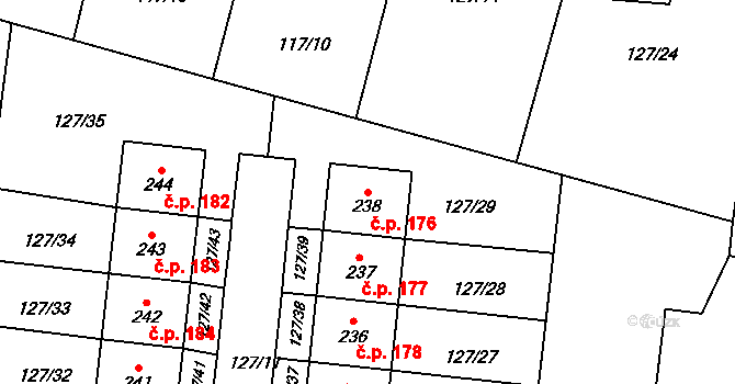 Chotoviny 176 na parcele st. 238 v KÚ Chotoviny, Katastrální mapa