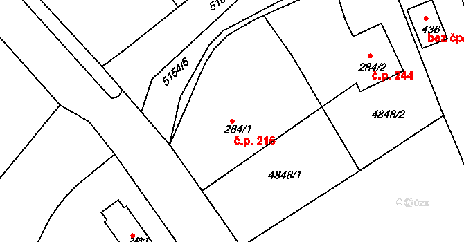 Pocinovice 216 na parcele st. 284/1 v KÚ Pocinovice, Katastrální mapa