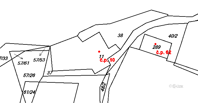 Trhanov 10 na parcele st. 11 v KÚ Trhanov, Katastrální mapa