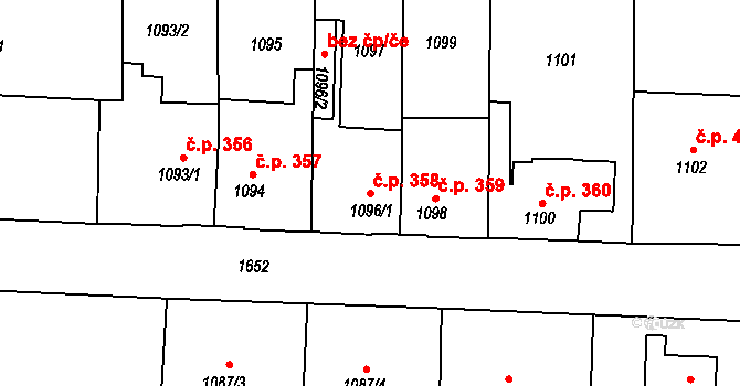 Hronov 358 na parcele st. 1096/1 v KÚ Hronov, Katastrální mapa