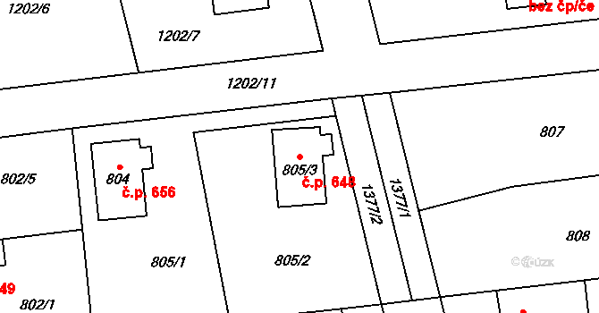 Vejprnice 648 na parcele st. 805/3 v KÚ Vejprnice, Katastrální mapa