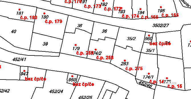 Lysice 258 na parcele st. 174/2 v KÚ Lysice, Katastrální mapa