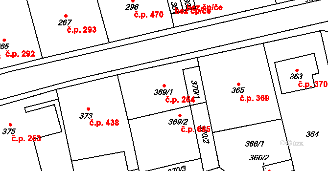 Velké Opatovice 254 na parcele st. 369/1 v KÚ Velké Opatovice, Katastrální mapa