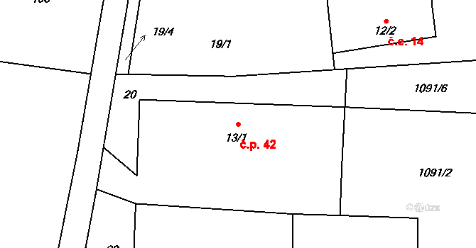 Kamenka 42, Odry na parcele st. 13/1 v KÚ Kamenka, Katastrální mapa