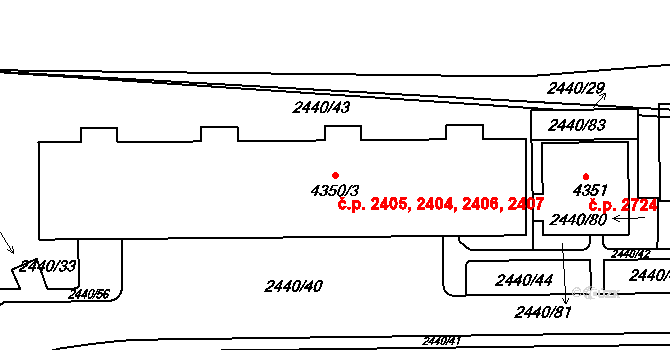 Rakovník II 2404,2405,2406,2407, Rakovník na parcele st. 4350/3 v KÚ Rakovník, Katastrální mapa