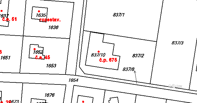Týnec nad Labem 675 na parcele st. 837/10 v KÚ Týnec nad Labem, Katastrální mapa
