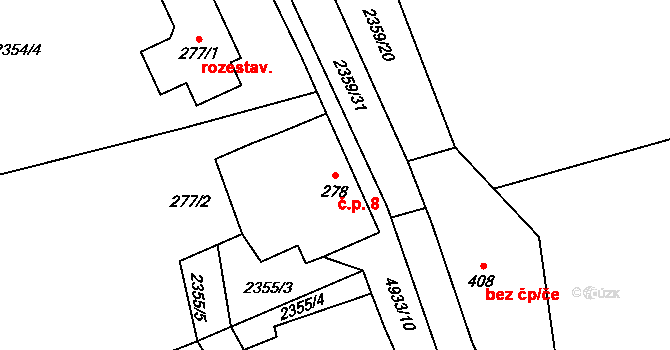 Rytov 8, Černovice na parcele st. 278 v KÚ Černovice u Tábora, Katastrální mapa