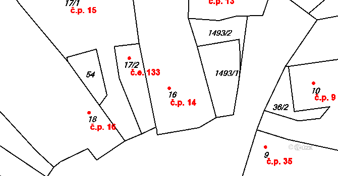Luhov 14, Líšťany na parcele st. 16 v KÚ Luhov u Líšťan, Katastrální mapa