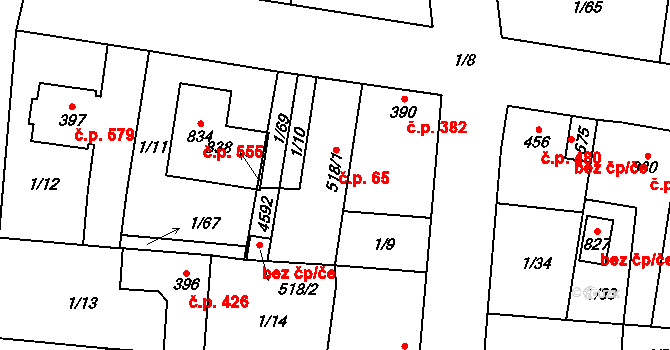 Lenešice 65 na parcele st. 518/1 v KÚ Lenešice, Katastrální mapa
