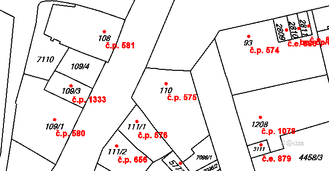 Žatec 575 na parcele st. 110 v KÚ Žatec, Katastrální mapa