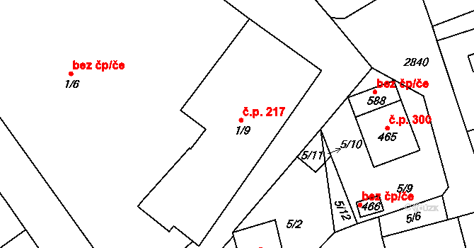 Štoky 217 na parcele st. 1/9 v KÚ Štoky, Katastrální mapa