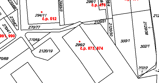 Dobruška 873,874 na parcele st. 296/2 v KÚ Dobruška, Katastrální mapa