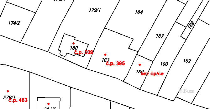 Moravský Žižkov 395 na parcele st. 183 v KÚ Moravský Žižkov, Katastrální mapa