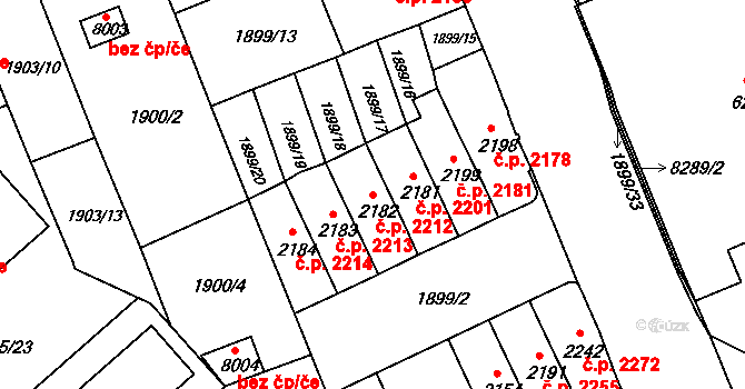 Kroměříž 2212 na parcele st. 2182 v KÚ Kroměříž, Katastrální mapa