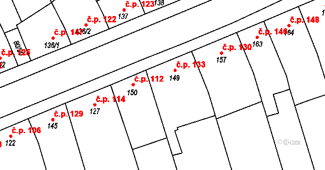 Dřevnovice 133 na parcele st. 149 v KÚ Dřevnovice, Katastrální mapa
