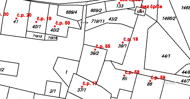 Soběsuky 55, Plumlov na parcele st. 39/2 v KÚ Soběsuky u Plumlova, Katastrální mapa